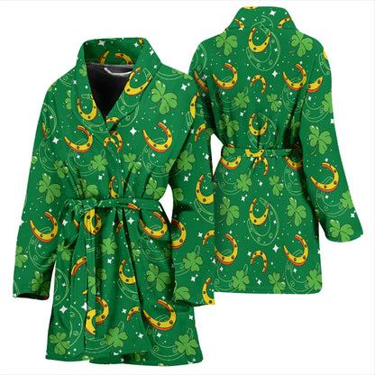 Shamrock With Horse Shoes Print Design LKS305 Women Bathrobe