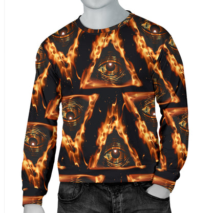 Eye of Horus in Flame Print Men Long Sleeve Sweatshirt