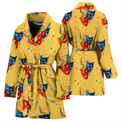 Acting Mask Pattern Print Design 02 Women Bathrobe