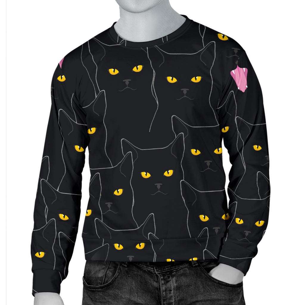 Black Cat Yellow Eyes Print Pattern Men Long Sleeve Sweatshirt