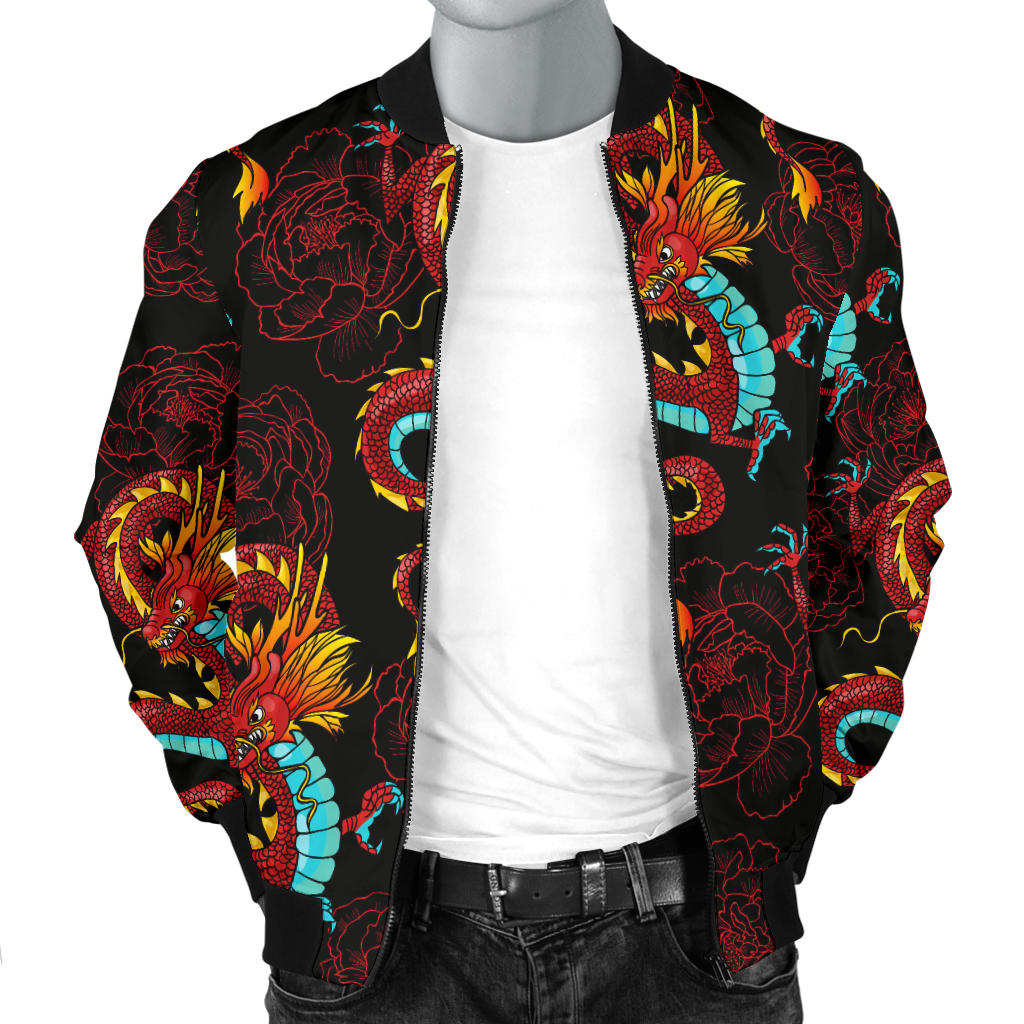Chinese Dragons and Peonies Design Men Bomber Jacket