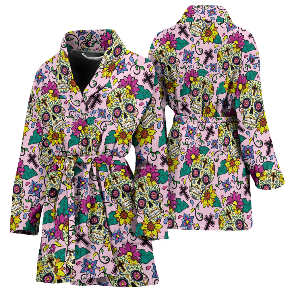 Sugar Skull Print Design LKS307 Women Bathrobe