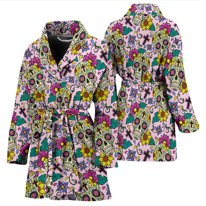 Sugar Skull Print Design LKS307 Women Bathrobe