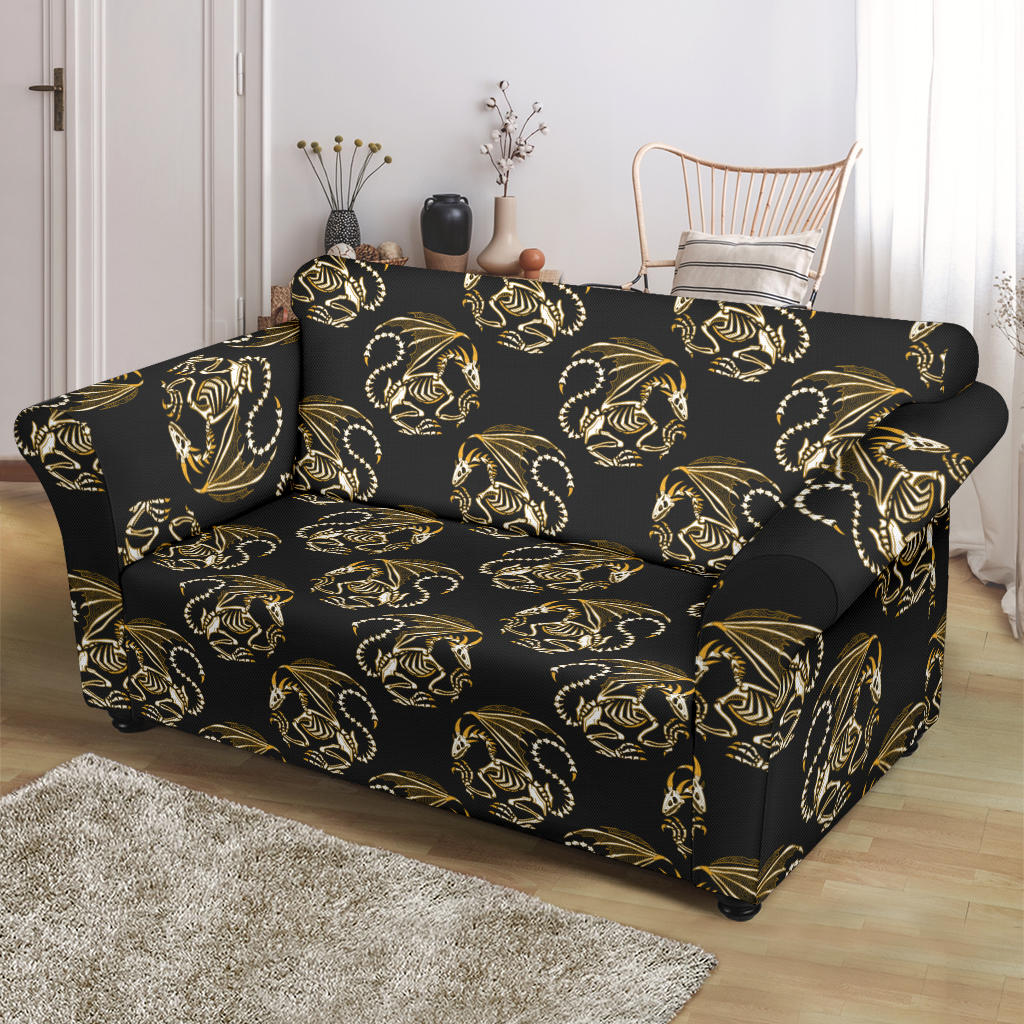 Skeleton Dragon Print Design LKS306 Loveseat Couch Slipcover