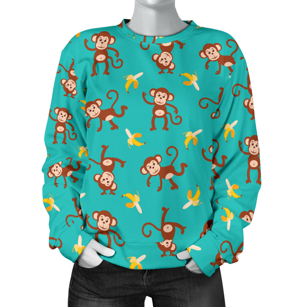 Monkey Banana Design Themed Print Women Long Sleeve Sweatshirt