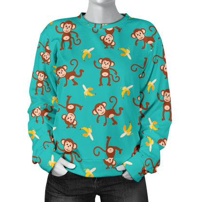 Monkey Banana Design Themed Print Women Long Sleeve Sweatshirt