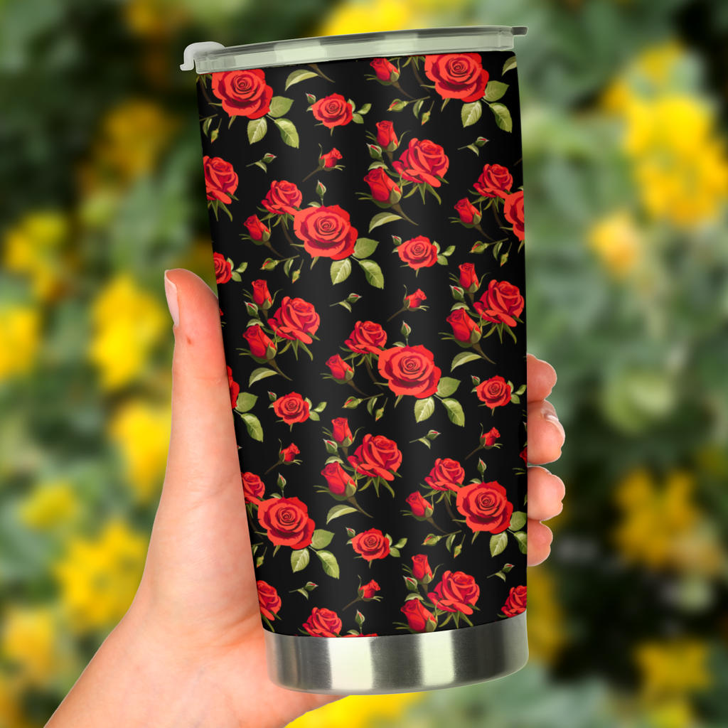 Red Rose Themed Print Tumbler