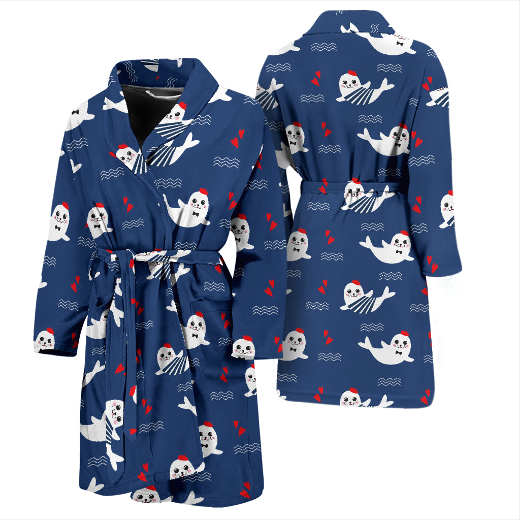 Sea Lion Print Design LKS403 Men Bathrobe