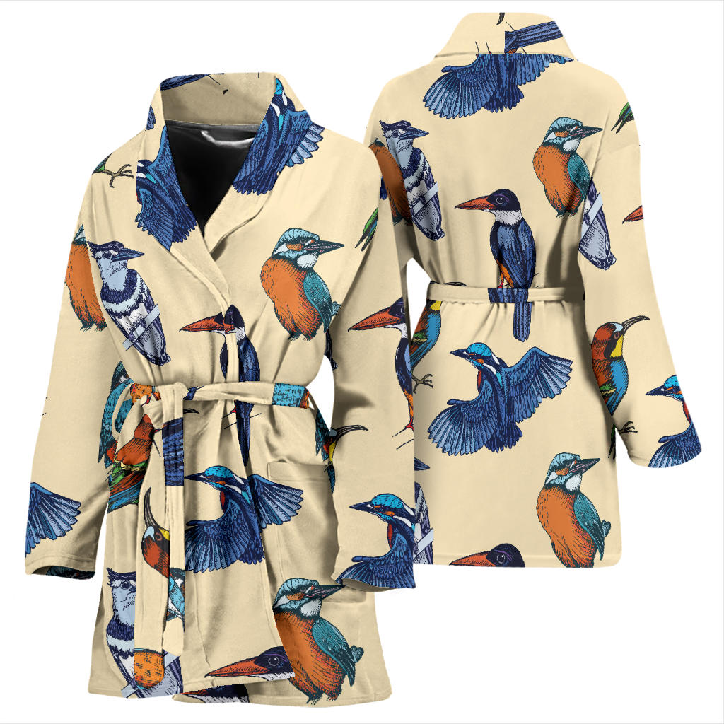 Kingfisher Bird Pattern Print Design 04 Women Bathrobe