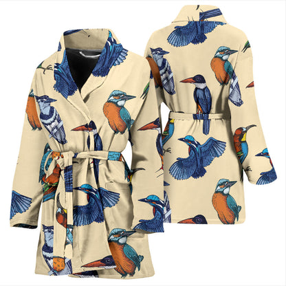 Kingfisher Bird Pattern Print Design 04 Women Bathrobe