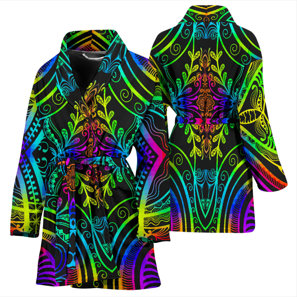 Neon Trible Rainbow Pattern Print Design A01 Women Bathrobe