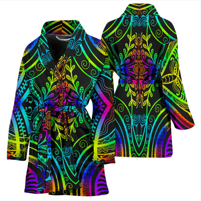 Neon Trible Rainbow Pattern Print Design A01 Women Bathrobe