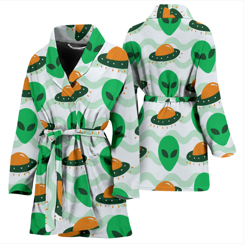 Alien UFO Pattern Print Design 04 Women Bathrobe