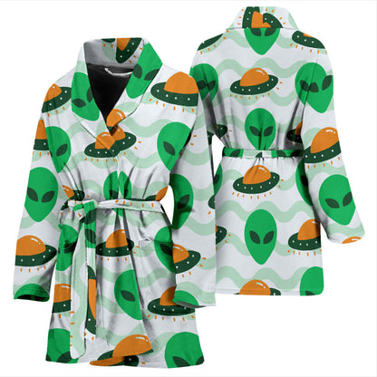Alien UFO Pattern Print Design 04 Women Bathrobe