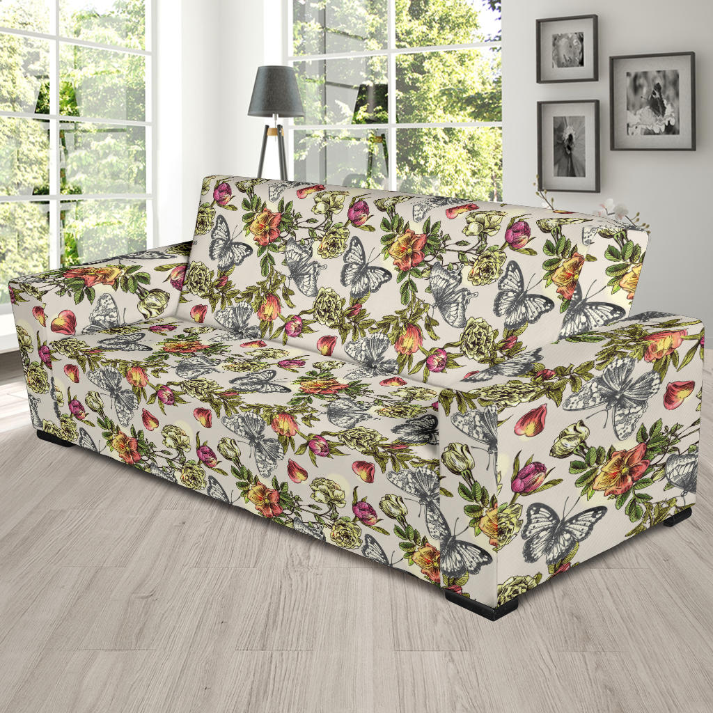 Butterfly Flower Pattern Print Design 06 Sofa Slipcover