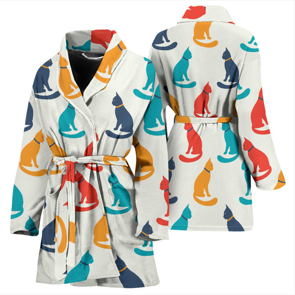 Cat Pattern Print Design 03 Women Bathrobe