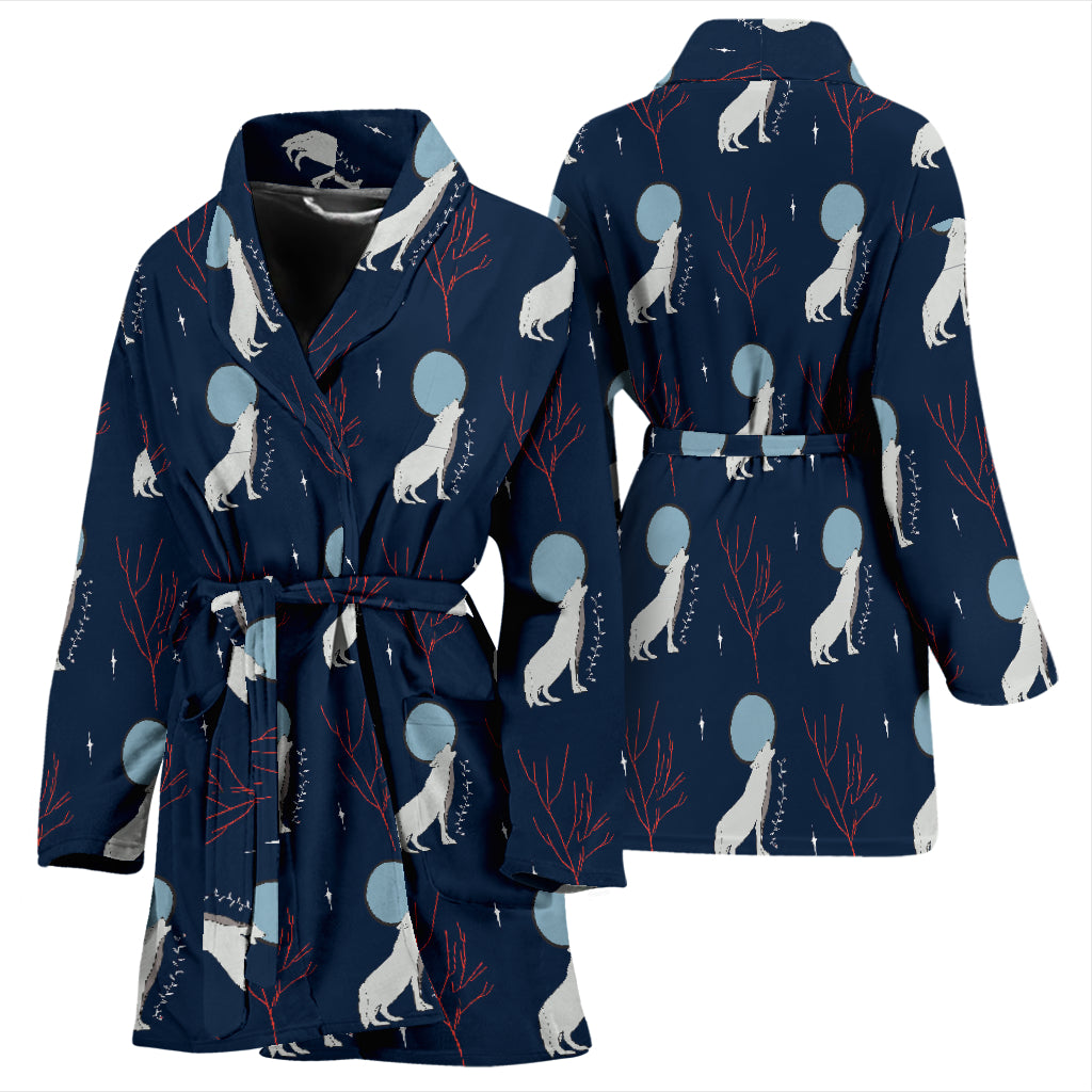 Wolf Moon Print Design LKS304 Women Bathrobe