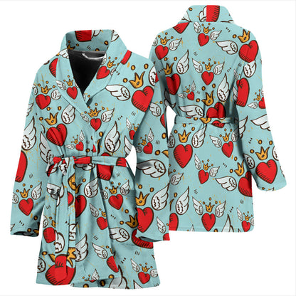Angel Wings Heart Pattern Print Design 02 Women Bathrobe
