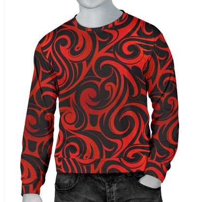 Maori Red Black Themed Design Men Long Sleeve Sweatshirt