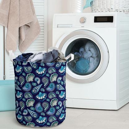 Beach Seashell Blue Print Laundry Basket