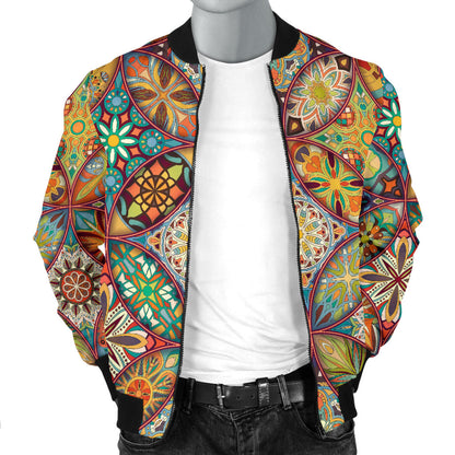 Mandala Flower Themed Design Print Men Bomber Jacket