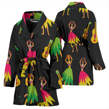 Hula Dancers Hawaiian Girl Pattern Print Design 03 Women Bathrobe