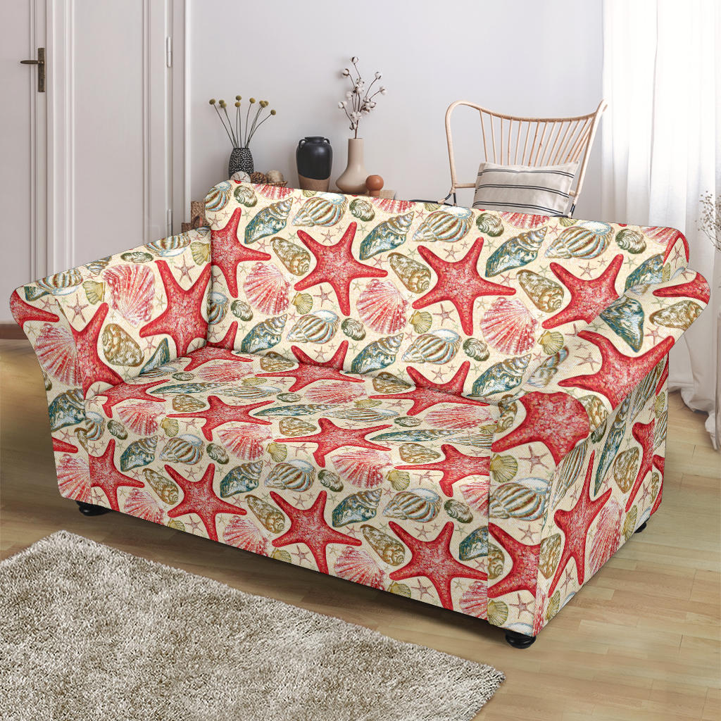 Seashell Print Design LKS301 Loveseat Couch Slipcover
