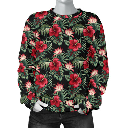 Flower Hawaiian Red Hibiscus Design Print Women Long Sleeve Sweatshirt