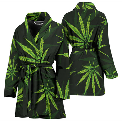 Pot Leaf Pattern Print Design A03 Women Bathrobe