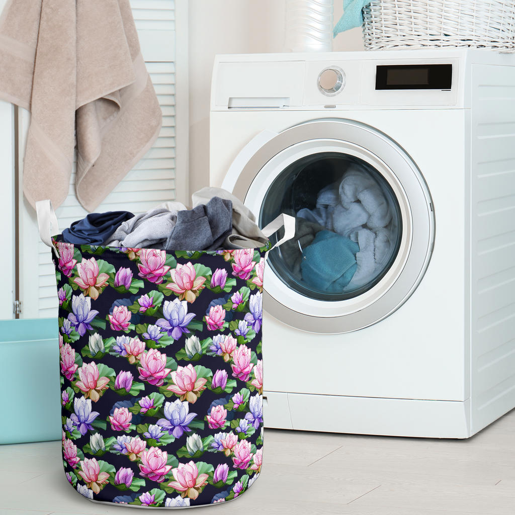 Lotus Flower Print Design Laundry Basket