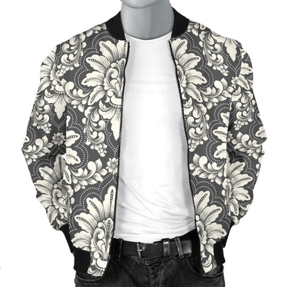 Damask Elegant Print Pattern Men Bomber Jacket