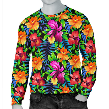 Tropical Folower Colorful Print Men Long Sleeve Sweatshirt