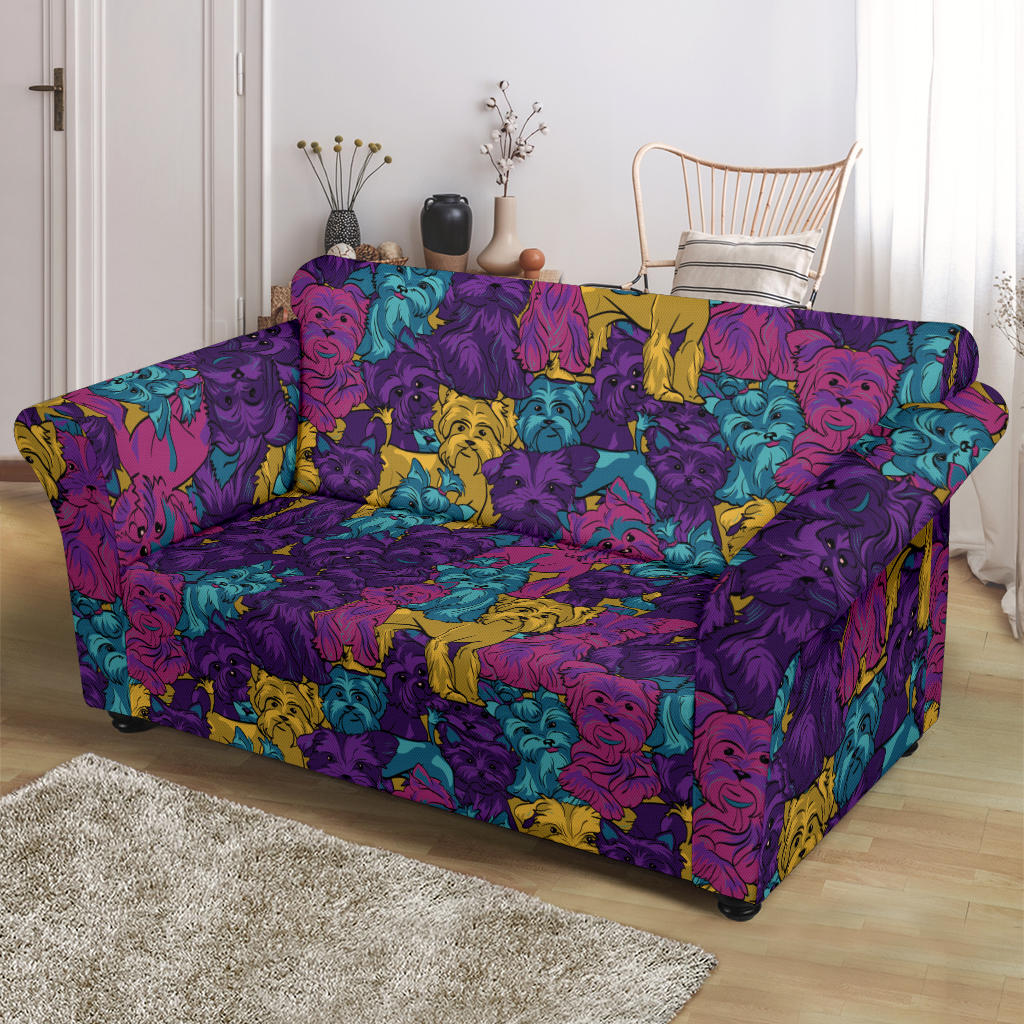 Yorkshire Terriers Print Design LKS3010 Loveseat Couch Slipcover