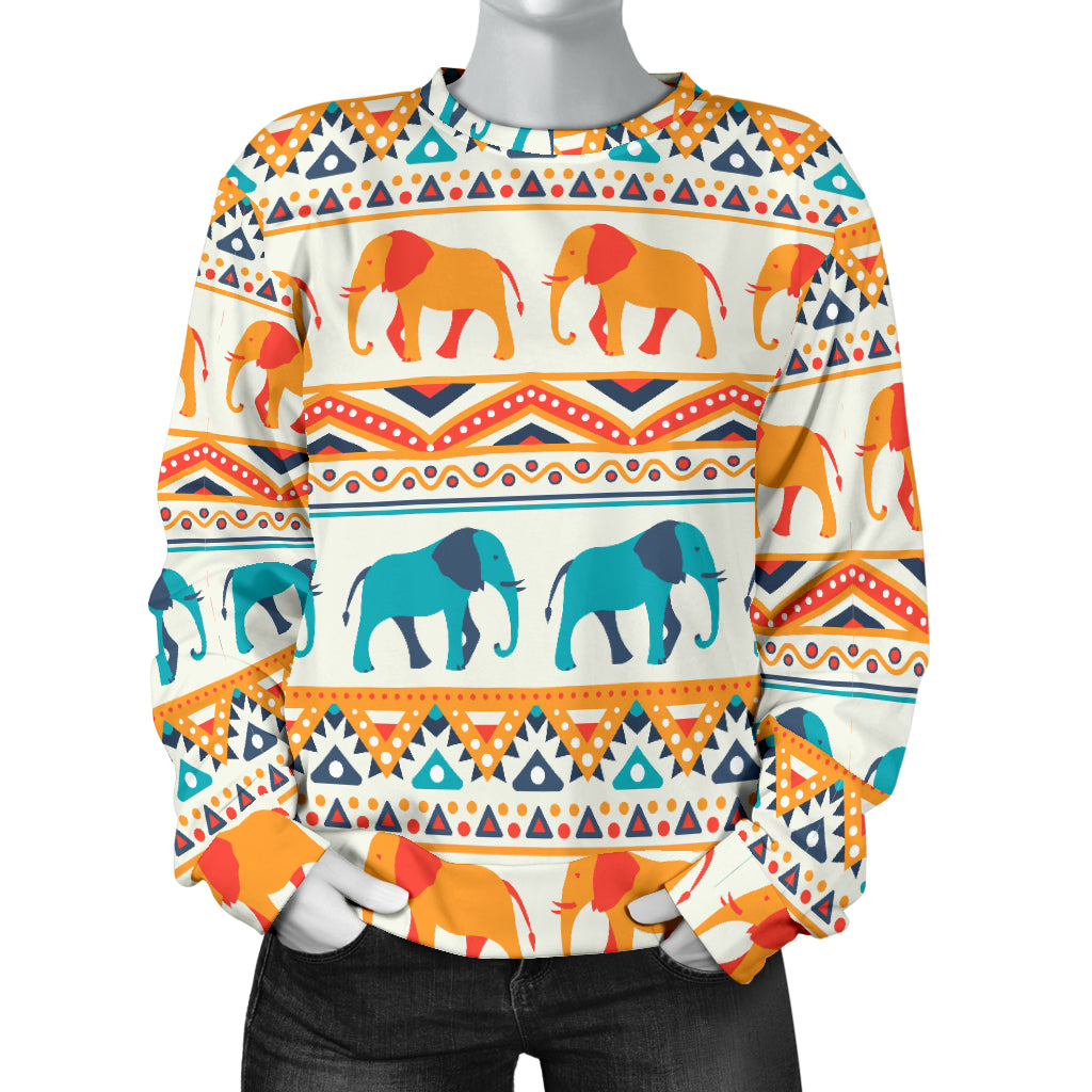 Elephant Aztec Ethnic Print Pattern Women Long Sleeve Sweatshirt