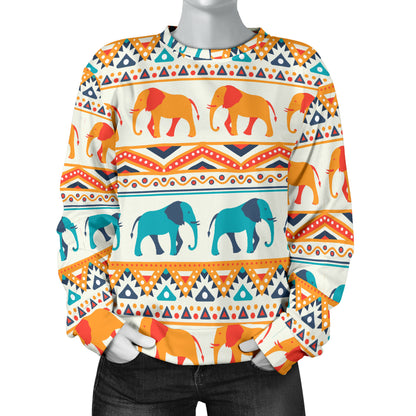 Elephant Aztec Ethnic Print Pattern Women Long Sleeve Sweatshirt