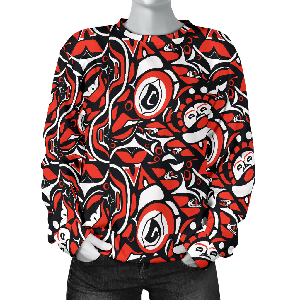 Native North American Themed Print Women Long Sleeve Sweatshirt