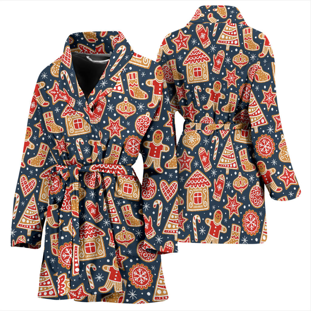Gingerbread Pattern Print Design 03 Women Bathrobe