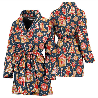 Gingerbread Pattern Print Design 03 Women Bathrobe