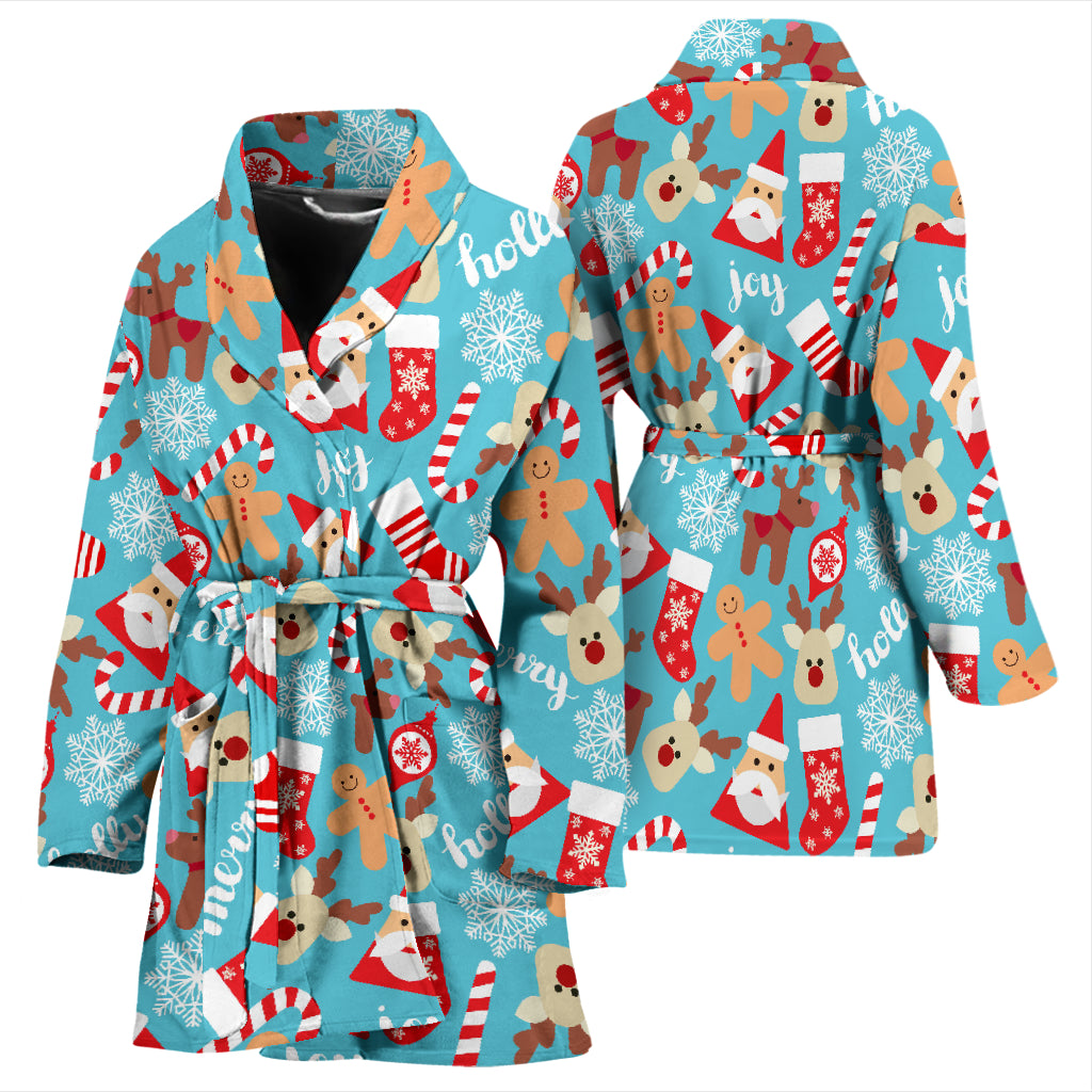Santa Christmas Themed Print Design LKS306 Women Bathrobe