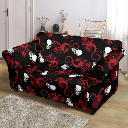 Skull With Red Dragon Print Design LKS304 Loveseat Couch Slipcover