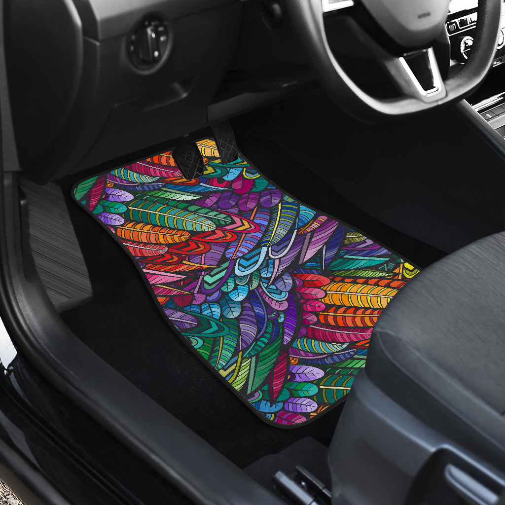 Feather Multicolor Design Print Car Floor Mats Front Back