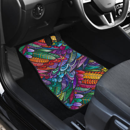 Feather Multicolor Design Print Car Floor Mats Front Back