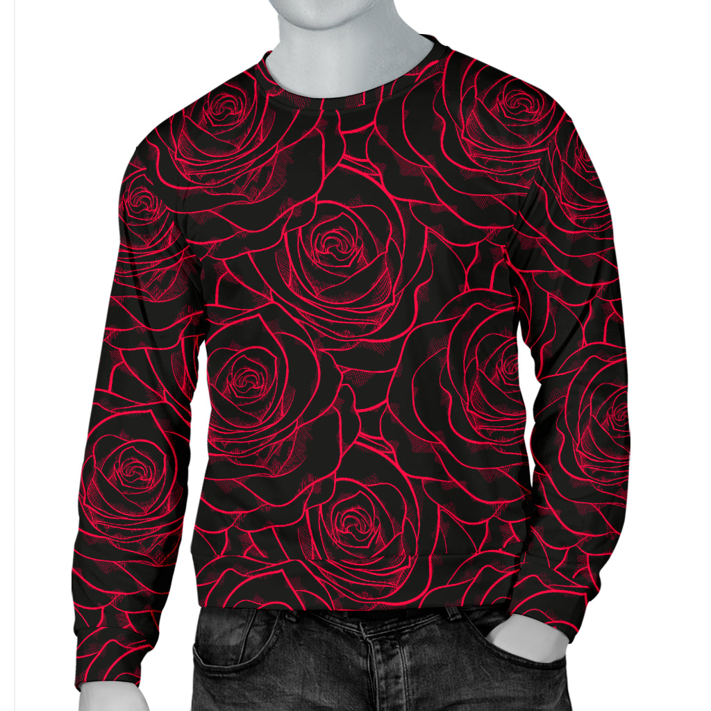 Red Rose Design Print Men Long Sleeve Sweatshirt