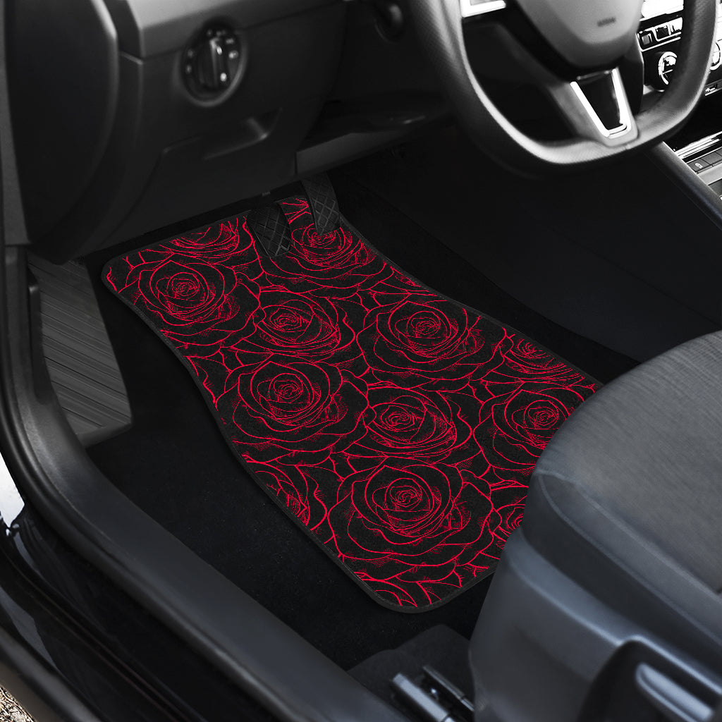 Red Rose Design Print Car Floor Mats Front Back