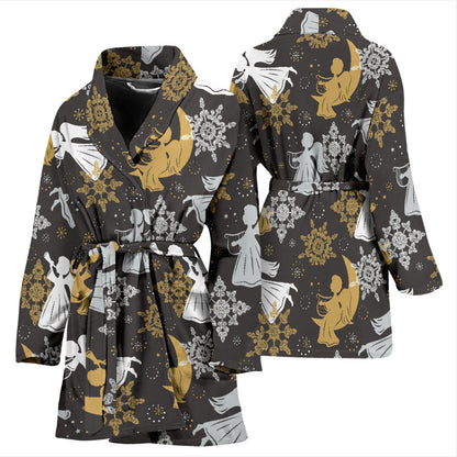 Angel Pattern Print Design 04 Women Bathrobe