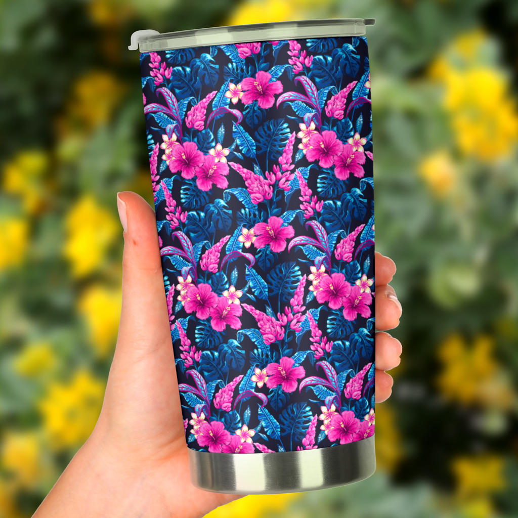Tropical Folower Pink Themed Print Tumbler