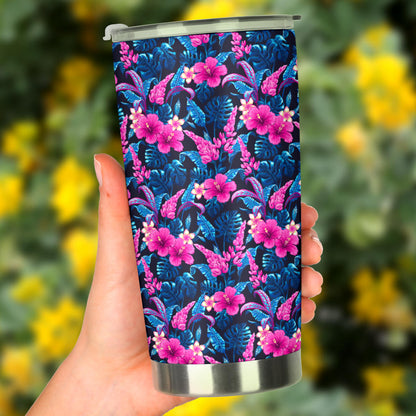 Tropical Folower Pink Themed Print Tumbler