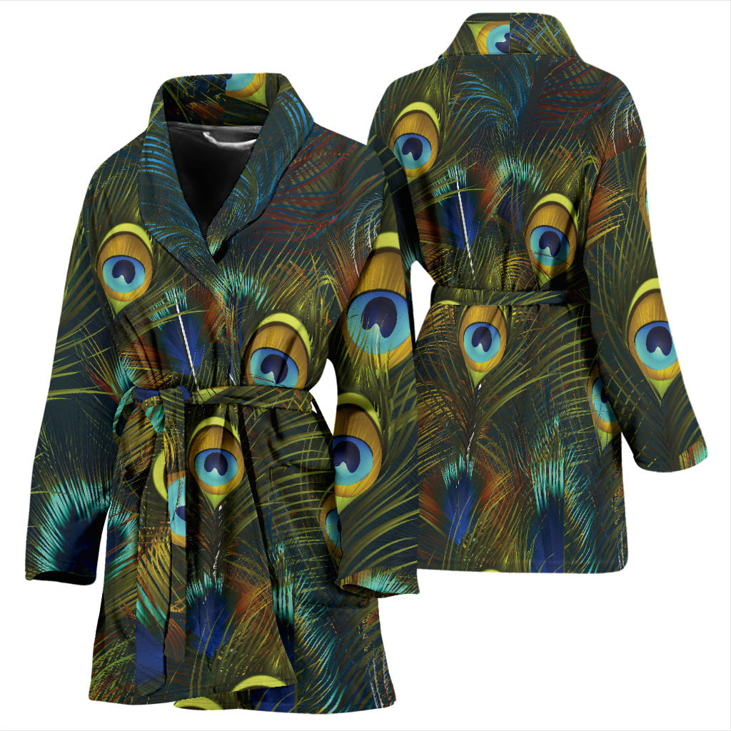Peacock Feather Pattern Print Design A03 Women Bathrobe