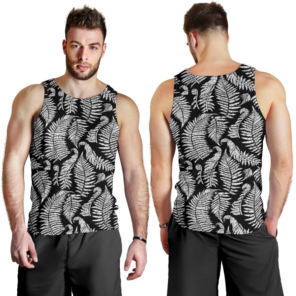 Fern Leave Black White Print Pattern Men Tank Top