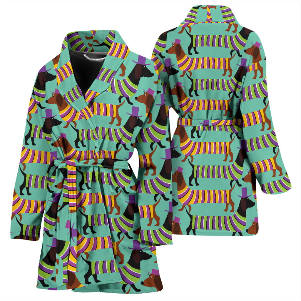 Dachshund Pattern Print Design 05 Women Bathrobe
